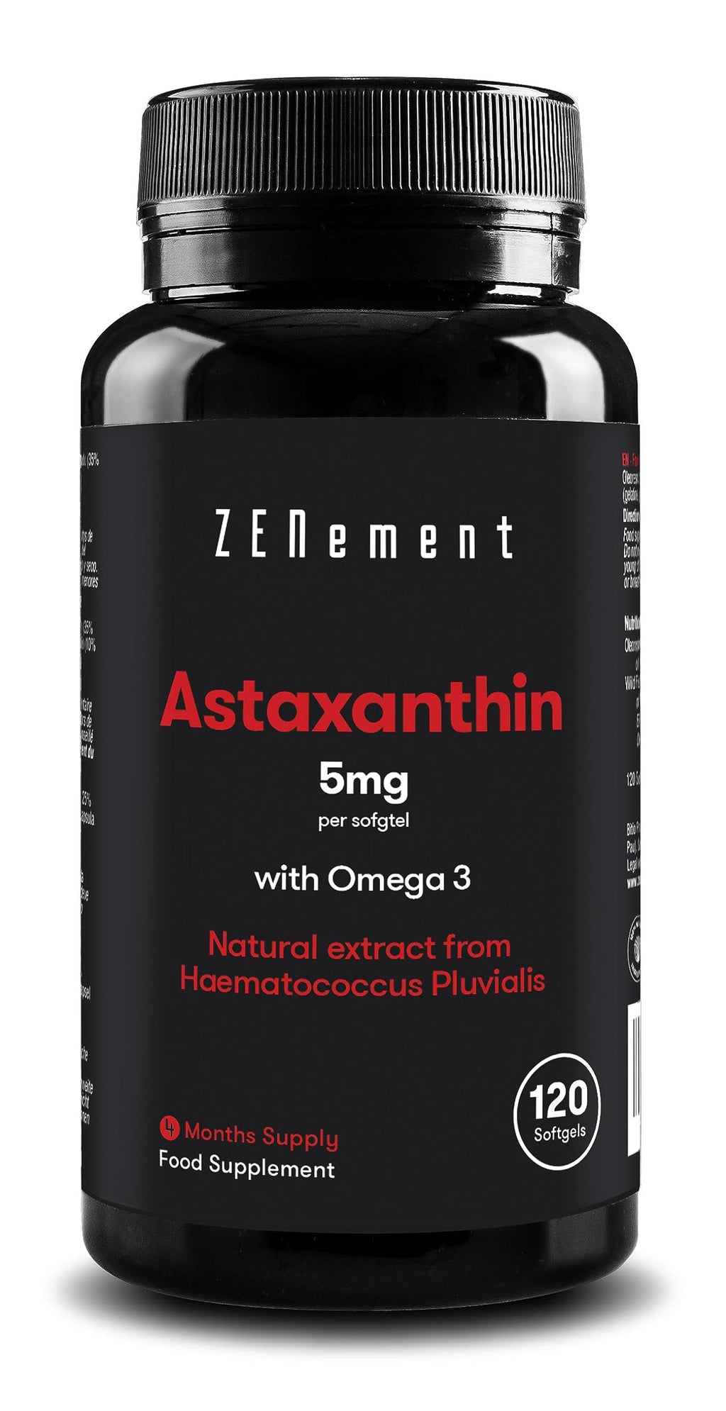 Astaxanthin, 50mg from Haematococcus Pluvialis algae | 120 softgel capsules with oxidation protection | Natural high-dose astaxanthin seaweed | With Omega 3 | Zenement - NewNest Australia