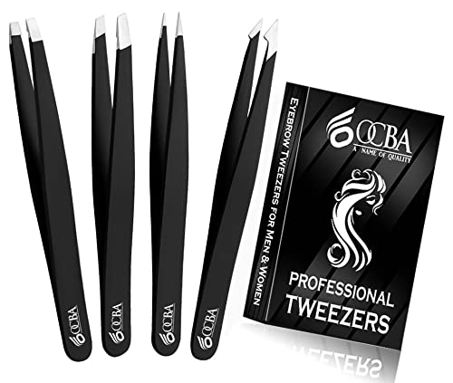 Ocba 4-Piece Tweezers Set Precision Tweezers Set Made Of Stainless Steel, Perfect Precision For Eyebrow Plucking, Facial Hair Removal, High-Quality Tweezers For Women And Men - NewNest Australia