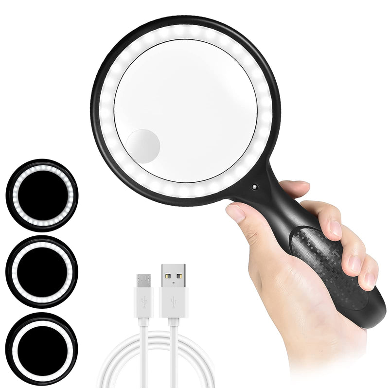 Magnifying Glass With Light, Reading Magnifying Glass With 33 Led Lights, 30X Reading Magnifier With 3 Adjustable Light Settings, Usb Charging Version Reading Magnifier With Light For Seniors, Children, Jewelers, Reading Newspaper - NewNest Australia