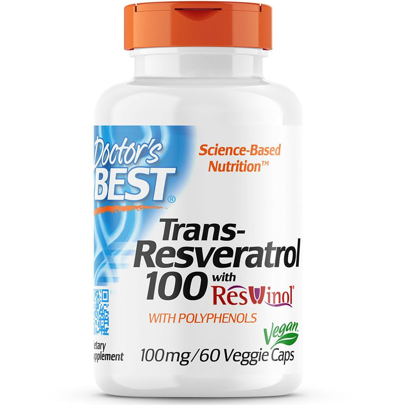 Doctor's Best, Trans-Resveratrol 100 with ResVinol, 100mg, 60 vegan capsules, laboratory tested, gluten-free, soy-free, vegetarian - NewNest Australia