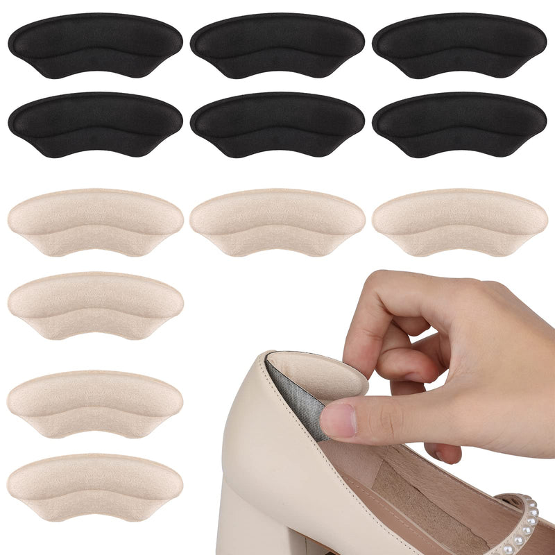 Aiex 6 Pairs / 12 Pieces Heel Inserts Cushion Inserts For Loose Shoes Heel Filler Shoes Too Large For Men And Women Improve Comfort Of Shoes And Prevent Blisters (Black, Beige) - NewNest Australia