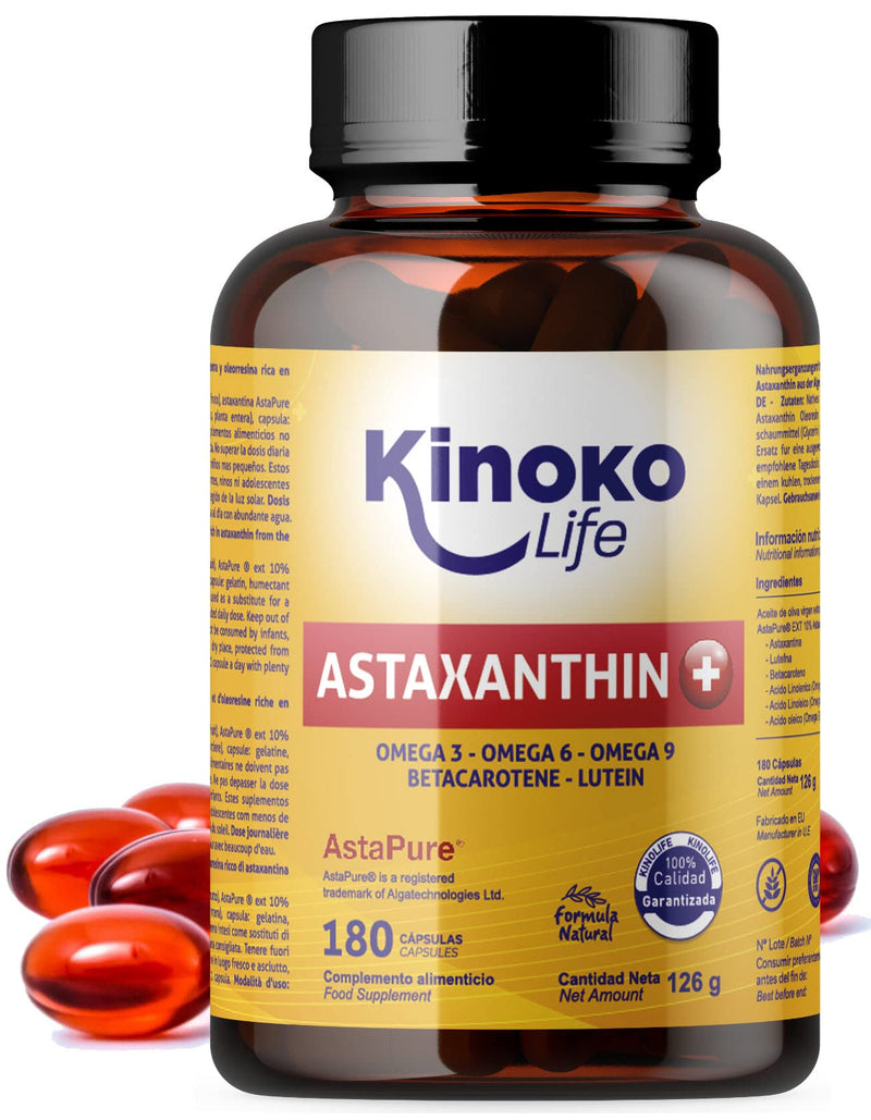 ASTAXANTHIN PLUS 4mg | 180 capsules (soft gel) | With lutein, omega 369 and beta-carotene | 100% Natural | ASTAPURE® quality | Fat soluble | Natural antioxidant | Gluten free | Non-GMO - NewNest Australia