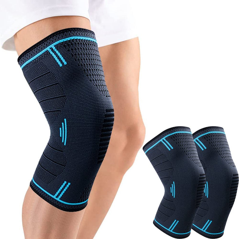 Milaiun Knee Brace Set Of 2, Knee Support Men And Women, Knee Wraps With Non-Slip Silicone Strips & Breathable For Arthritis, Meniscus, Volleyball, Sports, Acl (L, Blue) - NewNest Australia