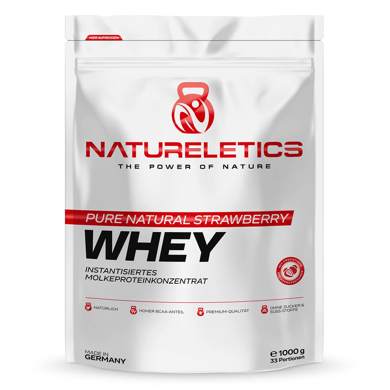 Natureletics Strawberry 1 Kg Natural Premium Whey Protein Powder From Germany Without Added Sugar Sweeteners, Protein Powder With A High Bcaa Content Of 22.6% - NewNest Australia