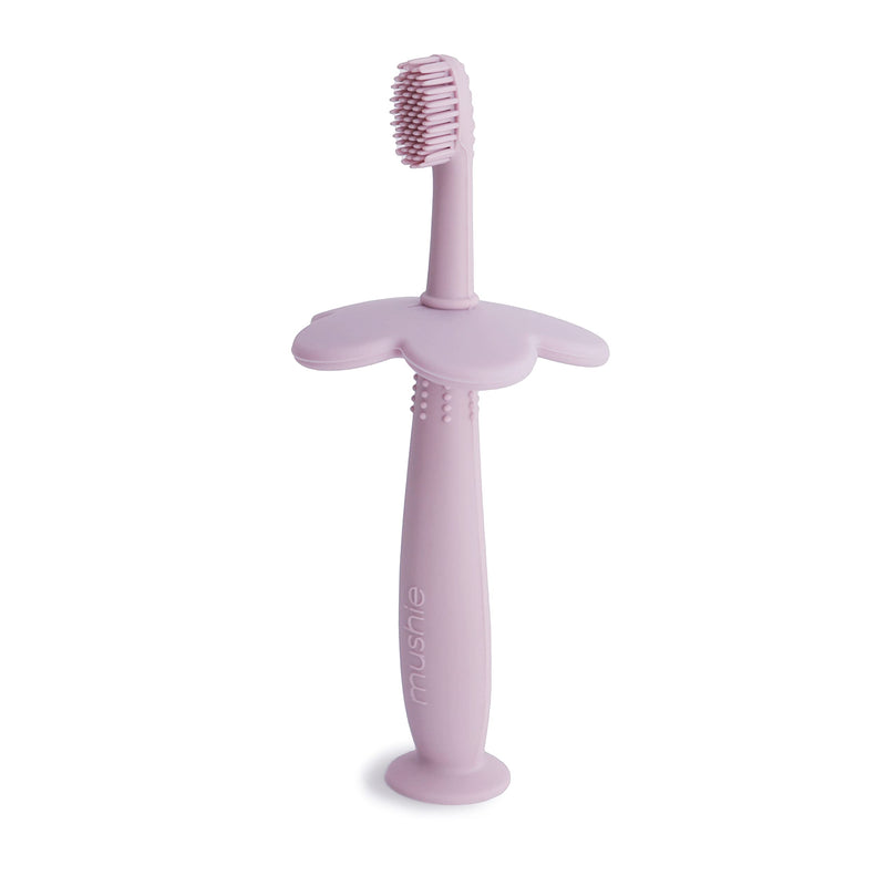 Mushie Children'S Toothbrush Flower Design | Manual Toothbrush For Children With Suction Cup, 0-6 Years | Stimulates Teeth & Gums, Extra Soft Brush | Safe & High Quality | Soft Lilac Flower - NewNest Australia
