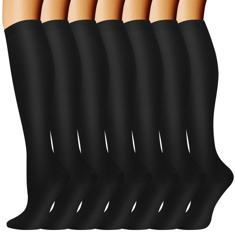 Odtmger compression socks (7 pairs) for women and men, blood circulation 20-30 mmhg knee socks are the best support SM black - NewNest Australia