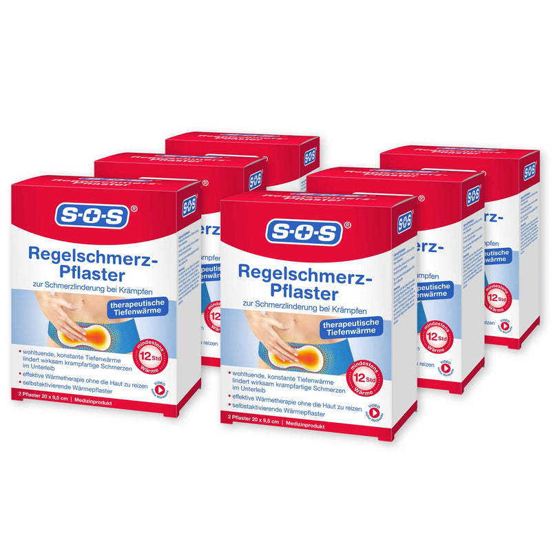 SOS period pain plasters, pleasant warmth for pain relief from cramps, soothing and constant deep heat for pain during menstruation, 20 x 9.5 cm each, 6 x 2 plasters - NewNest Australia