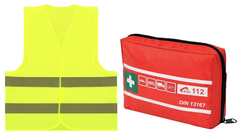Notlok Safety Work Motorcycle First Aid Kit, Travel, Bicycle Camping - Small And Compact, Din 13167, Red, With High Visibility Vest En Iso 20471:2013, In Practical Case With Belt Loop - NewNest Australia