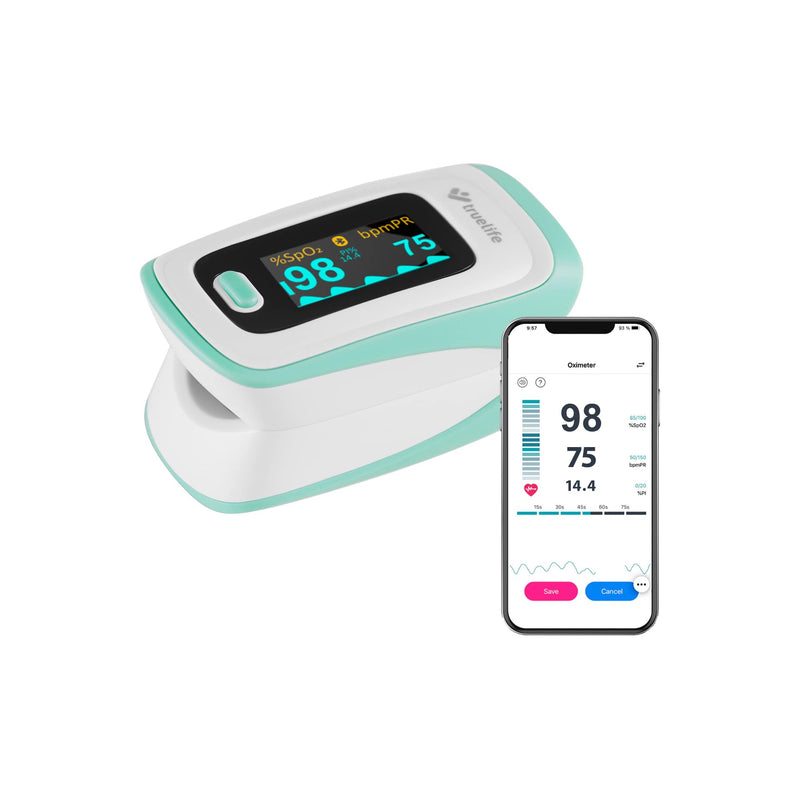 Truelife Oximeter X5 Bluetooth And App, Oxygen Saturation, Heart Rate And Perfusion Index, 6 Display Modes, Audible Signal For Pulse Rate, Belt Bag And Lanyard - NewNest Australia