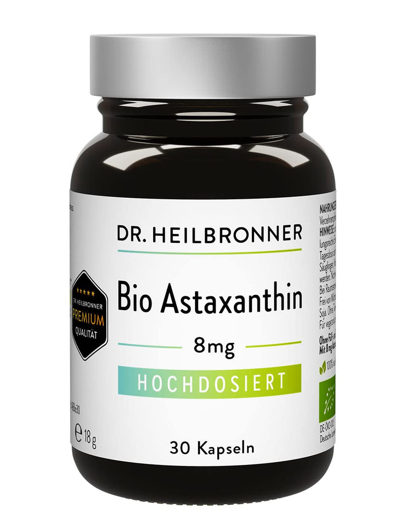 Dr. Heilbronner organic astaxanthin 8 mg capsules high dosage in a glass bottle I antioxidants from the vital alga Haematococcus Pluvialis I supplements carotenoid capsules vegan gluten-free & lactose-free - NewNest Australia