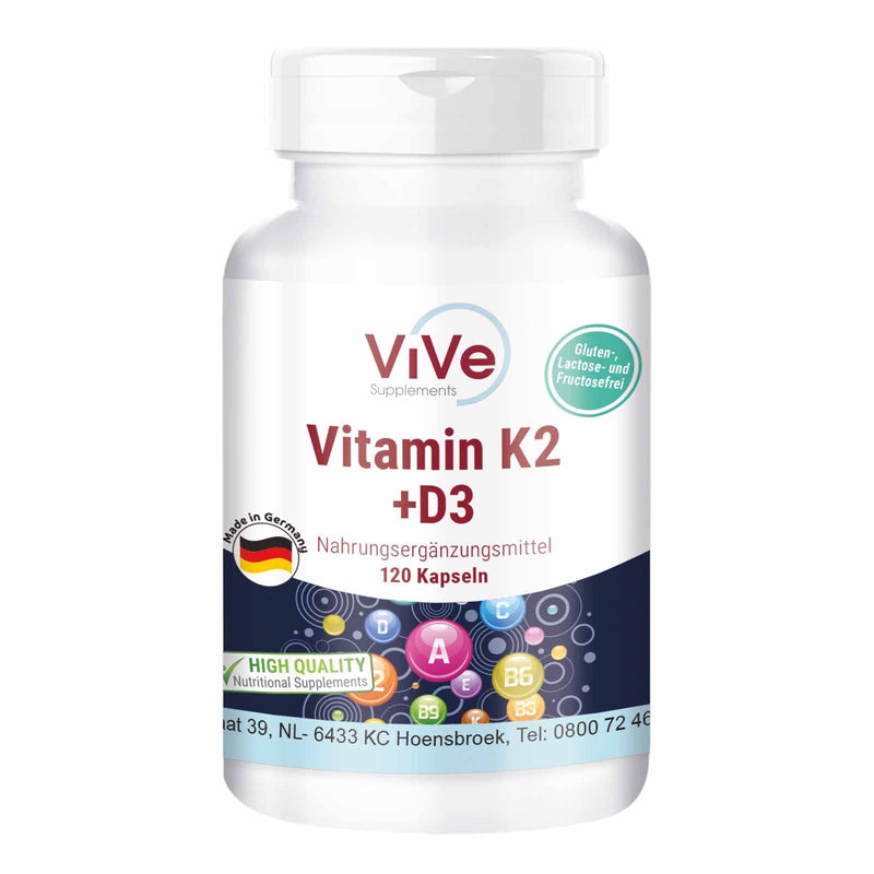 Vitamin K2 200 mcg Menaquinone MK7 + D3 10,000 IU Depot - 120 capsules, high dose, only one capsule every 10 days | Quality from Germany from ViVe Supplements - NewNest Australia