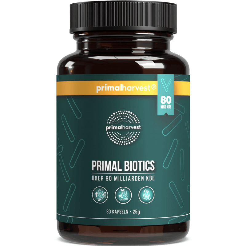 Primal Harvest  Biotics - 30 Capsules - 15 Bacterial Strains - 80 Billion Cfu + Inulin And Live Cultures - Laboratory Tested - Gastric Juice-Resistant Capsules - NewNest Australia