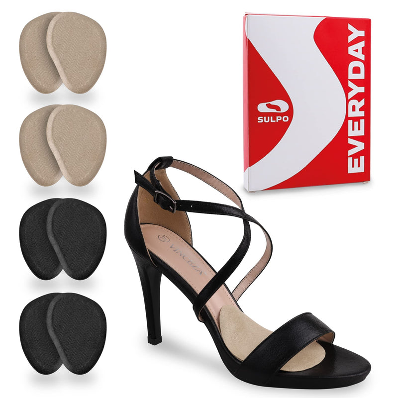 SULPO 4 pairs of ball pads for shoes that are too big - Fits in almost every shoe - Pads against foot pain and metatarsalgia - Silicone and velor metatarsal pad, toe liner - Heel insoles beige & black 4 pairs - NewNest Australia
