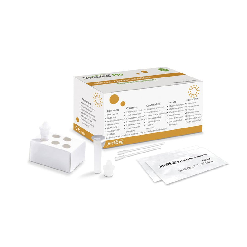 Corona Antigen Vivadiag‚Ñ Pro Quick Test - Pack Of 5 Covid-19 Quick Test For Self Use - Nasal Swab - Corona Self-Test - Antigen Test For Sars-Cov-2 - Certified Fair Test - NewNest Australia