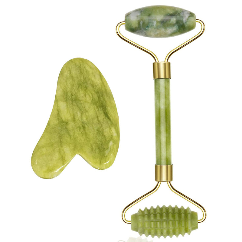 Gua Sha Massager, Jade Roller Set, Natural Jade Roller, Face For Anti-Ageing Wrinkles, Slimming And Tightening Face, Face Roller Face Massage (Jade Roller Set-1) - NewNest Australia