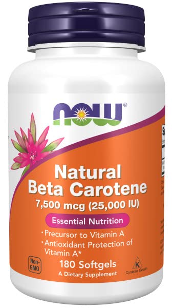 Now Foods, Natural Beta Carotene (natural beta carotene), 7,500mcg (25,000IU), 180 softgels, provitamin A, laboratory tested, soy-free, gluten-free, non-GMO - NewNest Australia