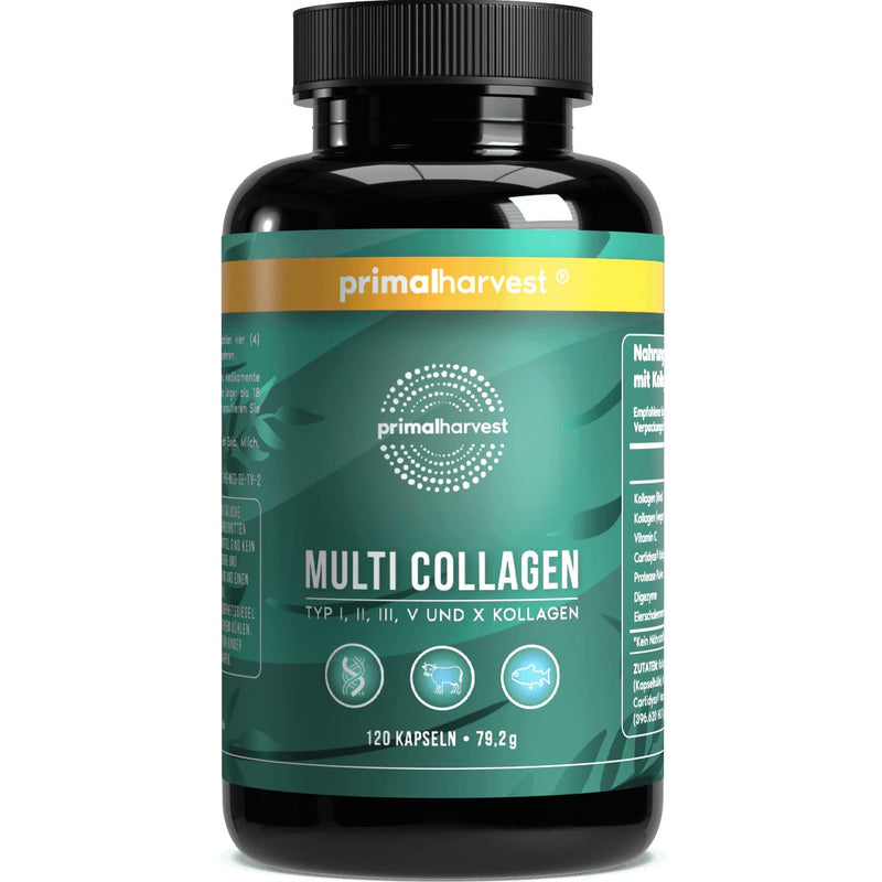 Primal Harvest  Multi-Collagen - 120 Collagen Capsules High Dose - Premium Collagen Complex For Hair, Skin, Nails, Joints And Intestinal - Gmp Certified & Made In Germany - Gluten & Soy Free - NewNest Australia