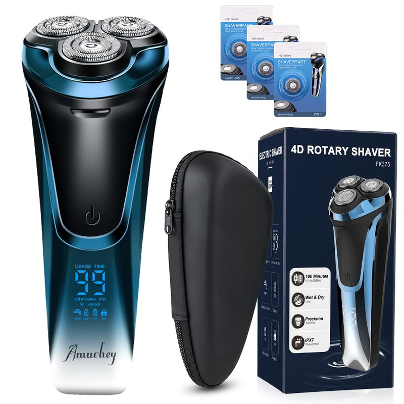 Men'S Electric Razor With 3 Replacement Heads, Wet And Dry Shaver, Electric Shaver With Pop-Up Trimmer, 99 Minutes Running Time, Beard Trimmer, Led Display, Travel Case - NewNest Australia