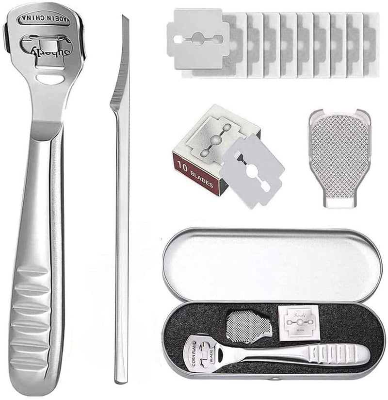 Callus Remover Foot Scraper - Stainless Steel Callus Planer Foot File Callus Rasp Hard Skin Callus Remover Foot Rasp Pedicure Foot Care Tool with 10 Replacement Blades for Wet & Dry Feet Silver - NewNest Australia