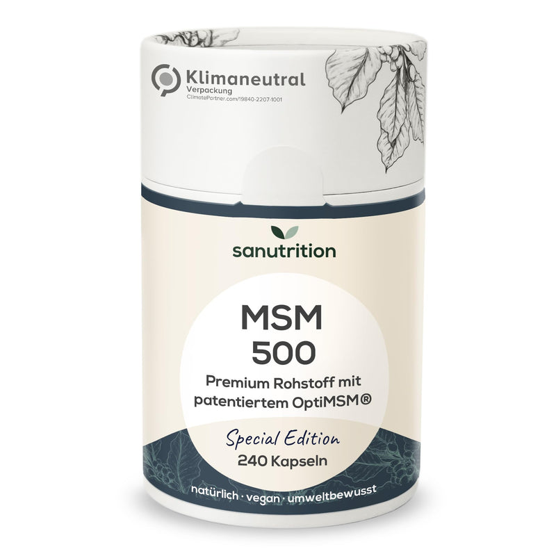 MSM 500 mg per capsule | 240 capsules | High dosage | Organic Sulfur | With branded raw material OptiMSM® with particularly good bioavailability | Vegan | 100% ecological paper packaging - NewNest Australia