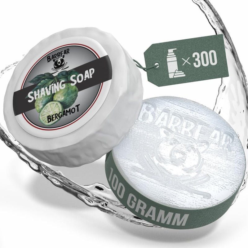 Barbear | Shaving soap de luxe | 100g Jumbo Size | Vegan shaving cream alternative | Handmade in soap factory | Power formula for dense shaving foam (Bergamot) Bergamot - NewNest Australia
