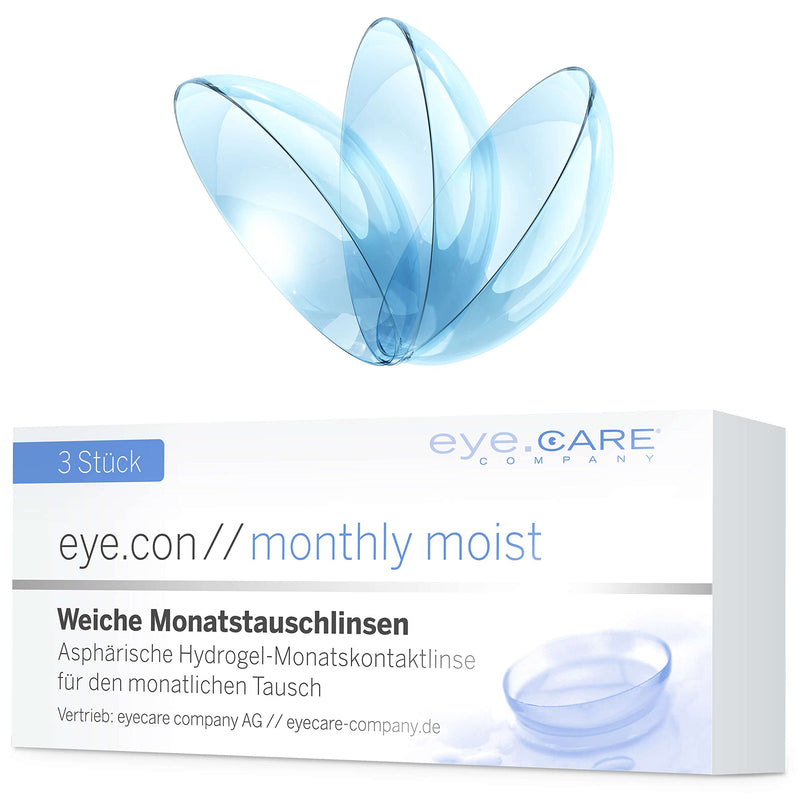 Eye.Con Monthly Moist Soft Monthly Lenses - With Uv Protection - 3 Hydrogel Contact Lenses With Strength For Sensitive Eyes. Contact Lenses With 57% Water Content Bc 8.6Mm, Dia 14.2Mm, -6.00D 1 Piece (Pack Of 3) - NewNest Australia