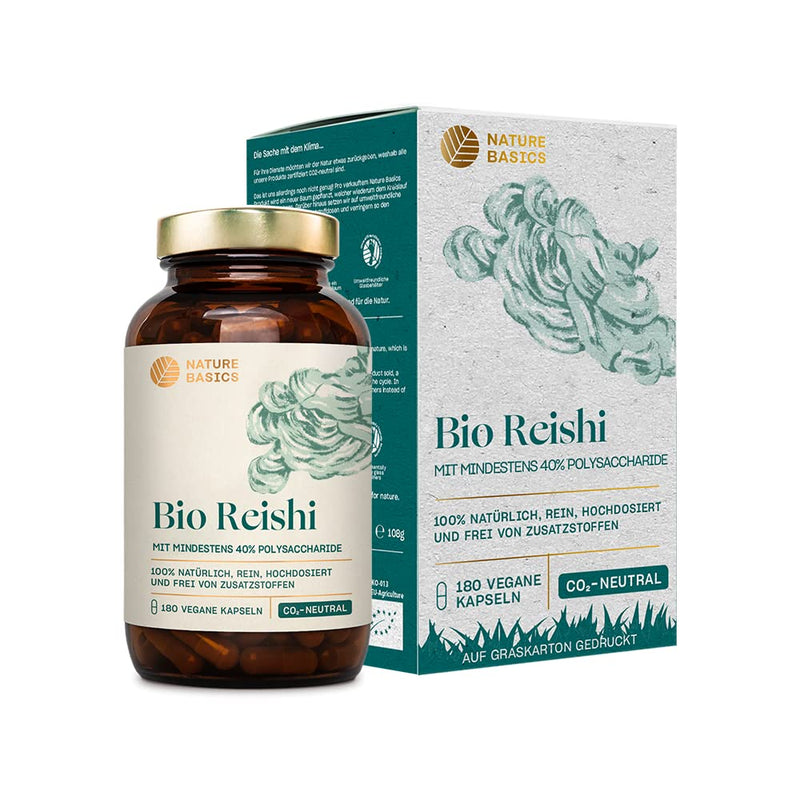 Nature Basics Organic Reishi Capsules With 40% Bioactive Polysaccharides, 120 Capsules Certified & Sustainable In Glass, 500 Mg Per Capsule, Laboratory-Tested, Vegan, From Germany, No Additives & Co2 - NewNest Australia