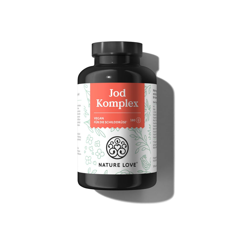 NATURE LOVE® Iodine complex for the thyroid - 180 capsules - with iodine, selenium, L-tyrosine, vitamin B & D - natural iodine from brown algae (kelp) - 6 months range - high dosage, vegan & laboratory tested - NewNest Australia