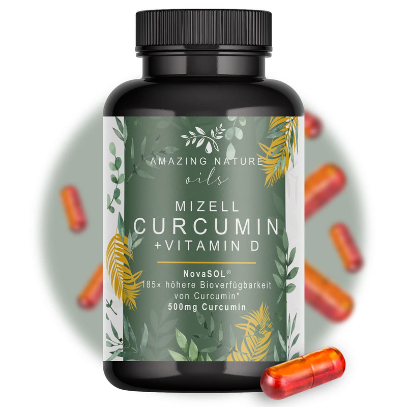 Amazing Nature® micelles curcumin with vitamin D and C - NovaSOL turmeric capsules high dosage 1 capsule daily with 185x more available turmeric without piperine 1 x 60 premium liquid curcuma - NewNest Australia