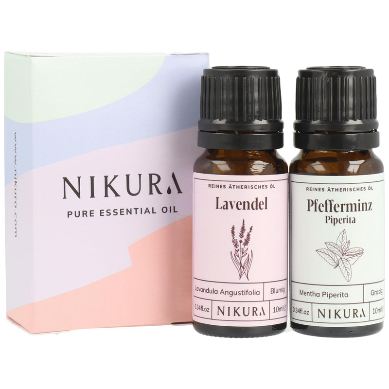 Nikura Lavender Oil & Peppermint Oil (Piperita) (2 X 10 Ml) | Essential Oil Combo Set | 100% Pure Natural Oil | Perfect For Aromatherapy, Diffusers, Oil Burners - NewNest Australia