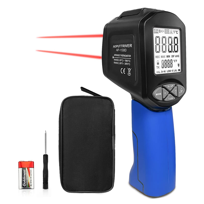 Aoputtriver Ap-1580 Infrared Thermometer, Temperature Range -58¬∞F To 2876¬∞F With Ds 30:1 High Temperature Thermometer With Adjustable Emissivity, Backlight For Hvac Pizza Ovens Ap-1580Ôºàblueôºâ - NewNest Australia