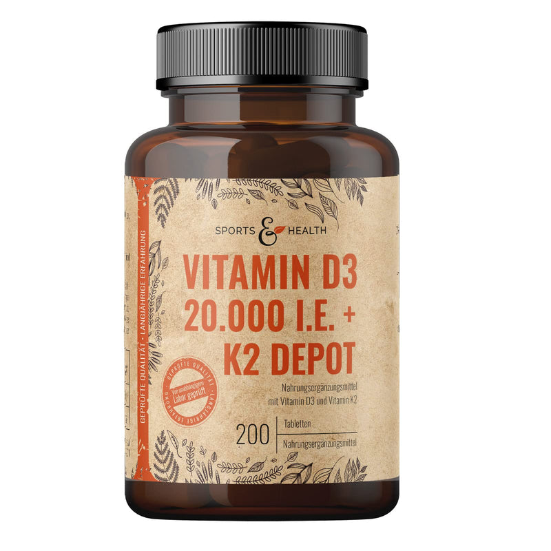 Vitamin D3 K2 tablets - 200 tablets - vitamin D high dose 20,000 IU + 200µg vitamin K2-Mk7 - D3 K2 depot - premium quality - vegetarian - laboratory tested - NewNest Australia