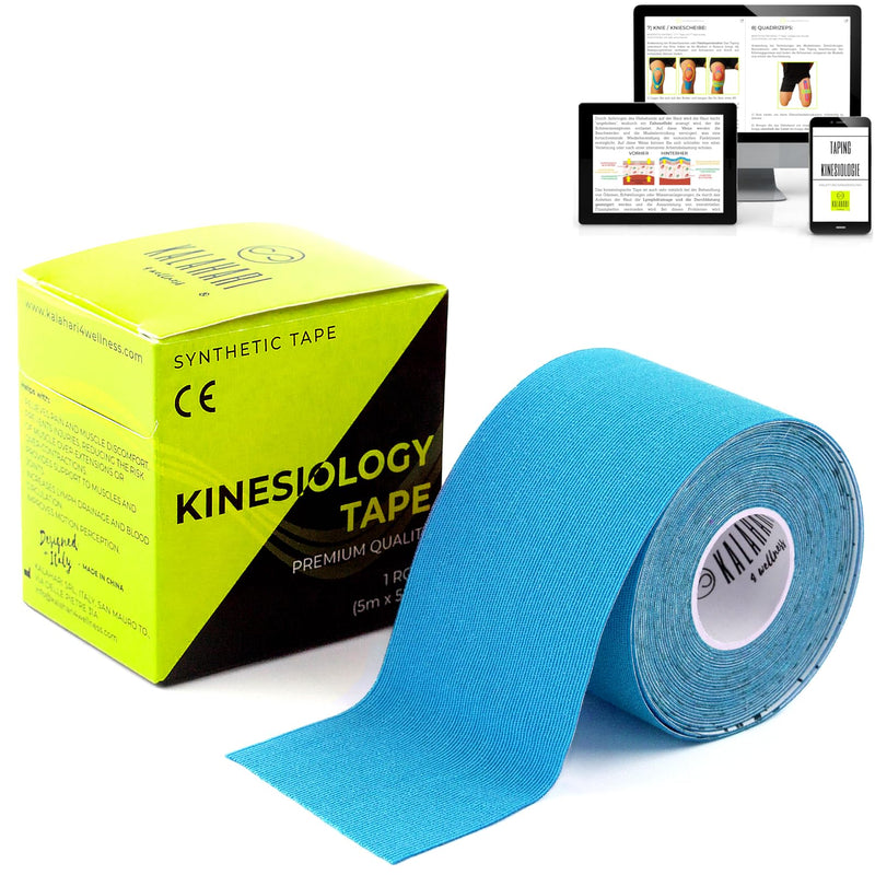Kalahari 1 X Kinesiology Tape With E-Book Instructions In German - Waterproof, Elastic Kinesiology Tape For Better Adhesion And Impermeability To Water And Sweat (5 Cm X 5 M) Blue - NewNest Australia
