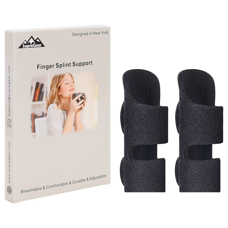 supregear Finger Splint, 2 Pack Adjustable Reusable Trigger Finger Splint Finger Support with Removable Aluminum Rod for Index/Middle/Ring/Little Finger, Black (2 Pack) - NewNest Australia