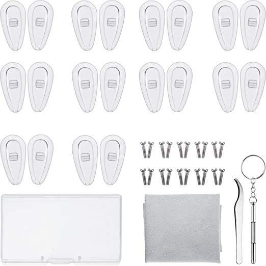Nose Pads Glasses Repair Set, 10 Pairs Air Chamber Nose Pads Silicone Screw Glasses Nose Pads Non-Slip Glasses Nose Pads Soft Silicone With Screws Tweezers And Cleaning Cloth - NewNest Australia