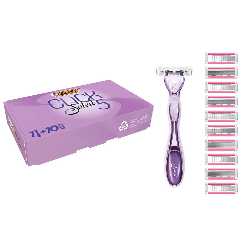 BIC Click 5 Soleil, women's razor, wet razor with 10 interchangeable blades, each with 5 blades, with aloe vera & vitamin E, made from recycled material - NewNest Australia