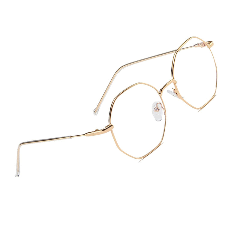 Voolga Classic retro blue light filter glasses, polygon glasses without strength for women and men, fashion fake glasses for anti blue light from computers with metal glasses legs gold - NewNest Australia