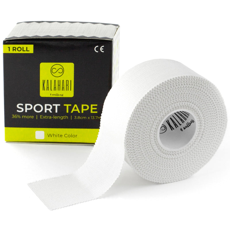 Kalahari 1 X Roll Of Sports Tape White 3.8 Cm X 13.7 M - Self-Adhesive Sports Tape With Zigzag Edge - Tape Bandage Finger Taping, Climbing, Crossfit And For All Sports - Non-Elastic 100% Cotton - NewNest Australia