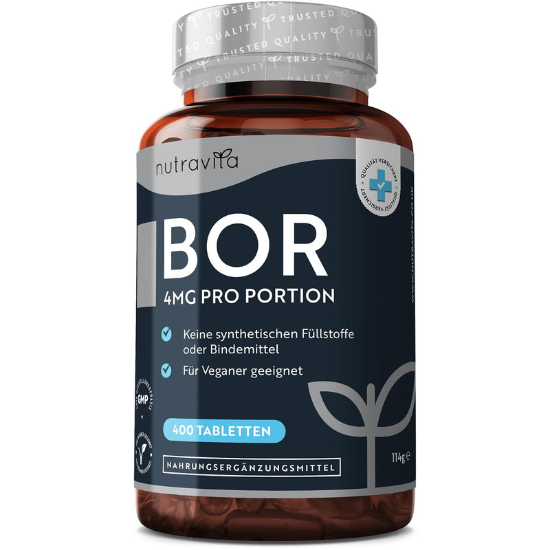 Boron - 4Mg Pure Boron Per Tablet - 400 Tablets - 13 Months Supply - Laboratory Tested - No Unwanted Additives - High Dose - Vegan Friendly - Made By Nutravita - NewNest Australia