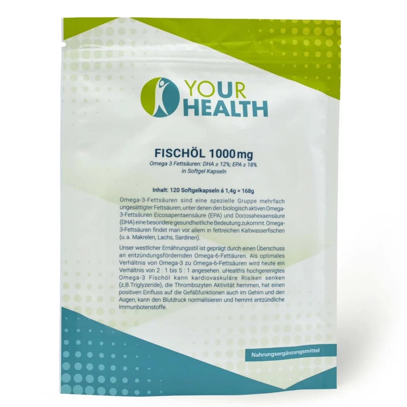 uHealth FISH OIL 1000 mg, 120 softgel capsules Omega 3 fatty acids: DHA ≥ 12%, EPA ≥ 18% - NewNest Australia
