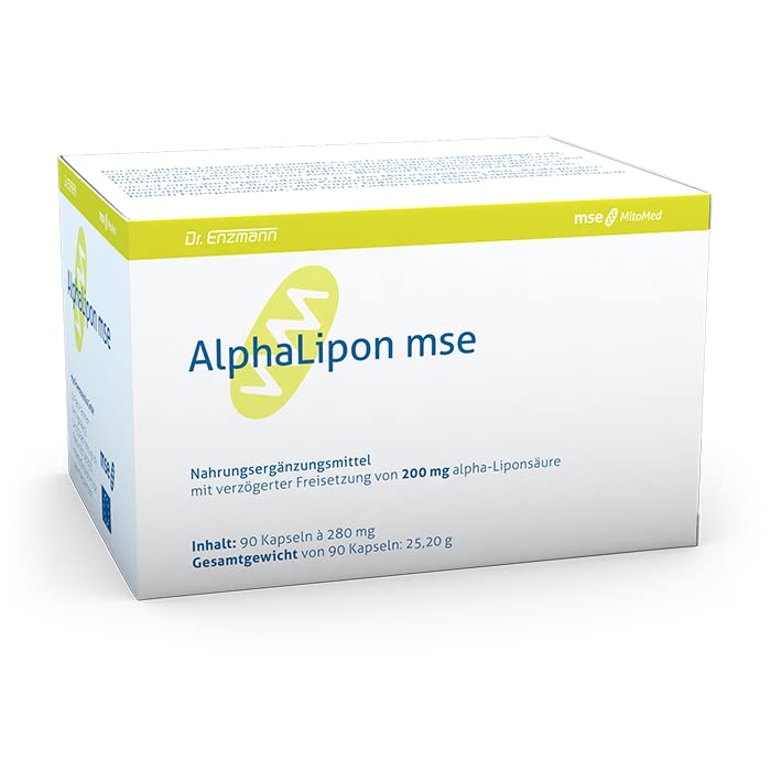 Alpha lipoic acid mse, 200 mg enteric-coated capsule, high bioavailability, highly pure, delayed release, fat and water soluble, vegan - Dr. Enzmann, mse Pharmazeutika GmbH - NewNest Australia