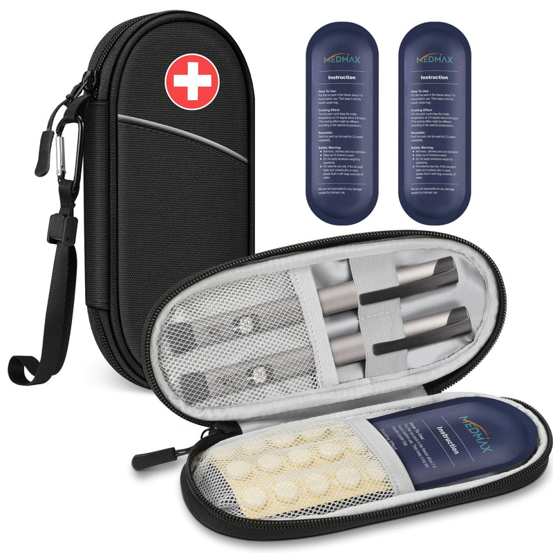 MEDMAX Insulin Cooler Bag with 2 Ice Packs - Diabetic Bag Water-Repellent Insulated Medicine Bag Portable Cooler Bag for Insulin Pen and Other Diabetic Accessories (Black) Za -Black - NewNest Australia