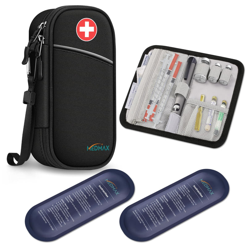 MEDMAX Insulin Cooler Bag with 2 Ice Packs - Portable Diabetic Bag Water-Repellent Insulated Medicine Bag Organizer Cooler Bag for Insulin Pen and Other Diabetic Accessories (Black) Black - NewNest Australia