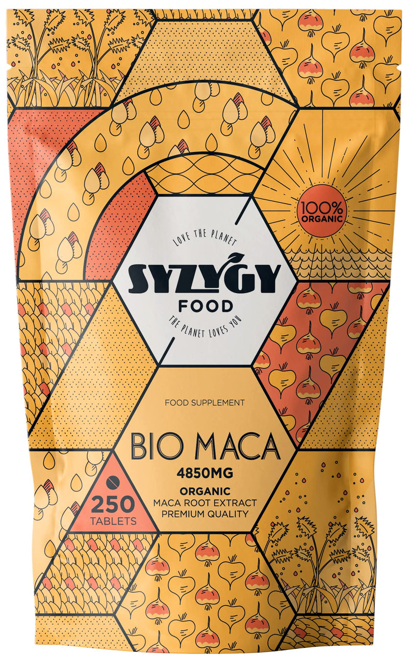 SYZYGY FOOD Pure Organic Maca Extract from Peru, 250 Tablets with 4850 mg Maca Powder, Organic Maca Capsules, High Dose 5:1, Increases Energy and Vitality, Organic Certification, Made in EU - NewNest Australia