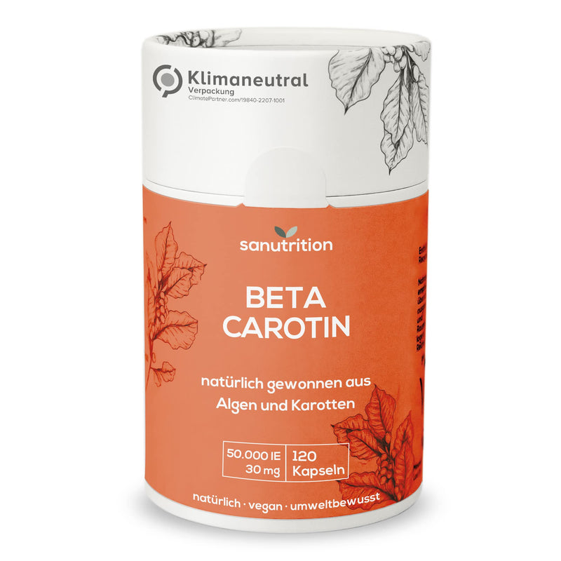 Beta carotene from algae 50,000 IU vitamin A per capsule | 120 capsules | High dosage | made from Dunaliella salina algae and carrot extract | good bioavailability and tolerability | Vegan - NewNest Australia