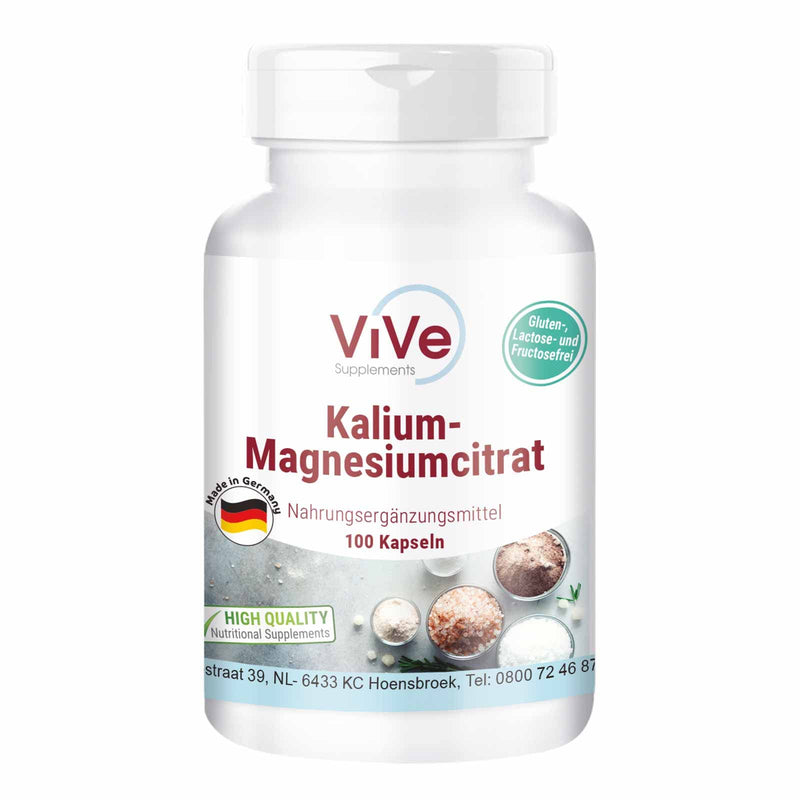 Potassium magnesium citrate - 100 vegan capsules - essential minerals - highly bioavailable - safe dosage | Quality from Germany from ViVe Supplements - NewNest Australia