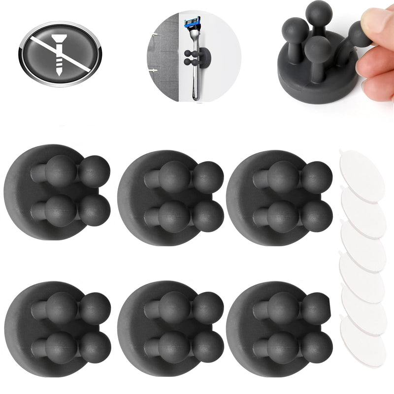 AOT Pack of 6 adhesive hooks, wall hooks, silicone toothbrush holder, self-adhesive hooks, elastic cable holder, key hook, pen holder, razor holder, shower for bathroom, kitchen, secretary (black). - NewNest Australia