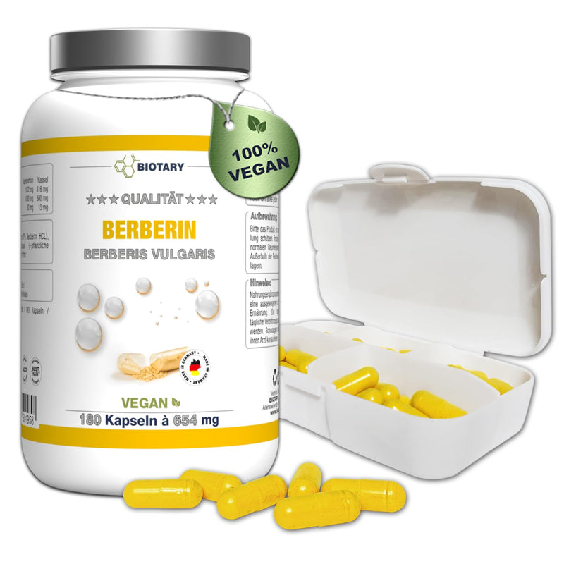 Berberine 1000 mg daily portion, 3 months supply, 180 capsules, including pill box, high-dose premium quality, vegan and natural from 97% Berberis Vulgaris, without magnesium stearate 180 pieces (pack of 1) - NewNest Australia