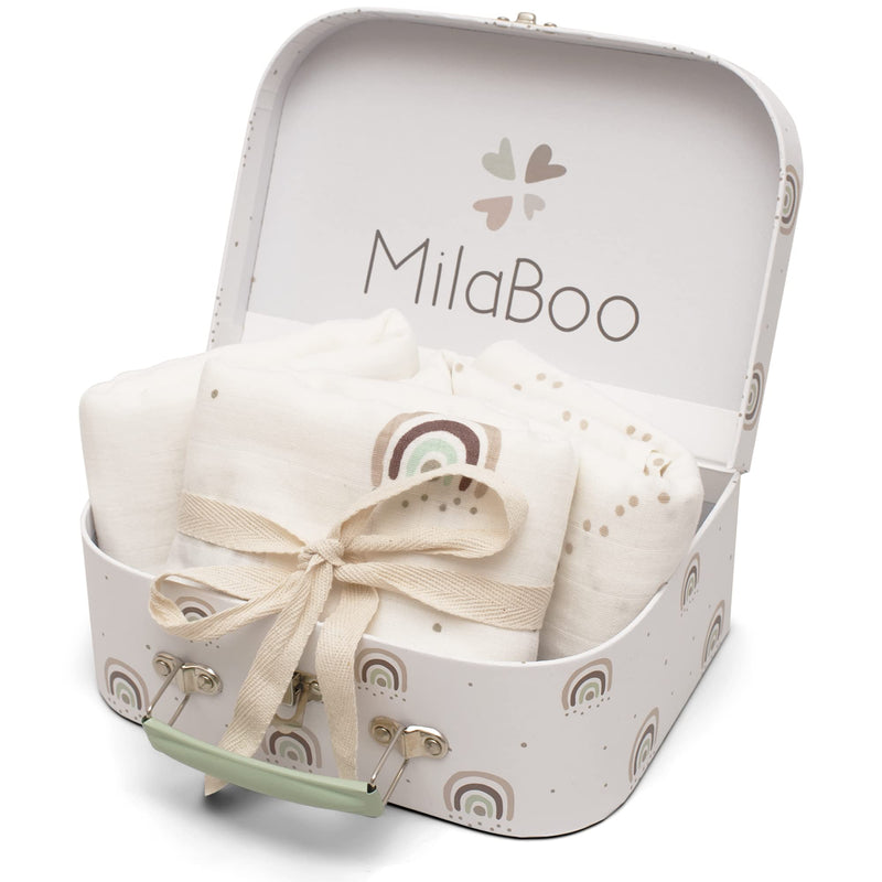 Milaboo Baby Muslin Cloths 80X80 Cm I 100% Organic Cotton Gots-Certified I Burp Cloths Baby With Play Case Fsc I Gift For Birth (Rainbow Muslin Cloths) Rainbow Muslin Cloths - NewNest Australia