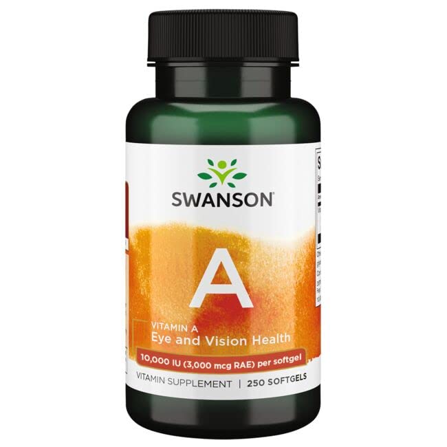 Swanson, Vitamin A 10,000IU (3,000mcg), with cod liver oil, 250 soft capsules, high dosage, laboratory tested, soy-free, gluten-free, non-GMO - NewNest Australia